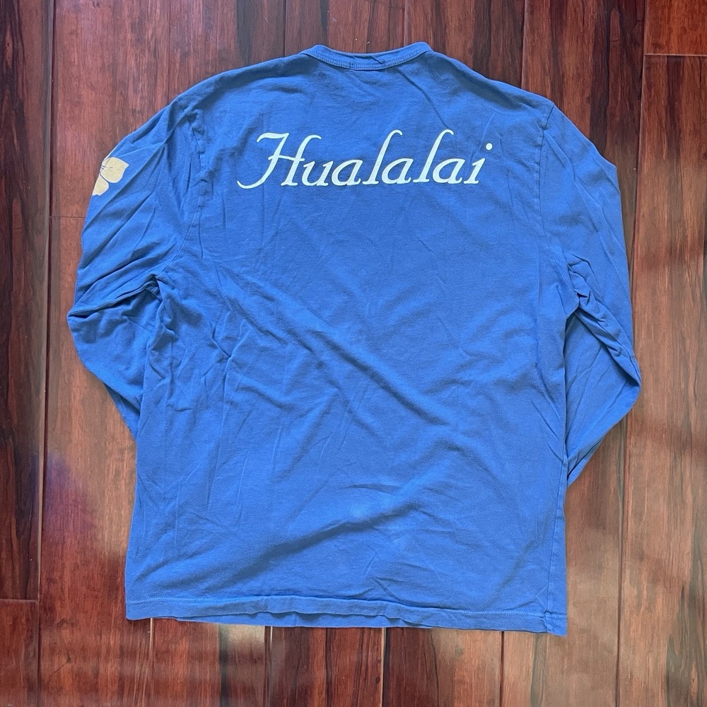 James Perse Hualalai Long Sleeve T Shirt Blue Hawaii Hibiscus Size 3 Men's Large